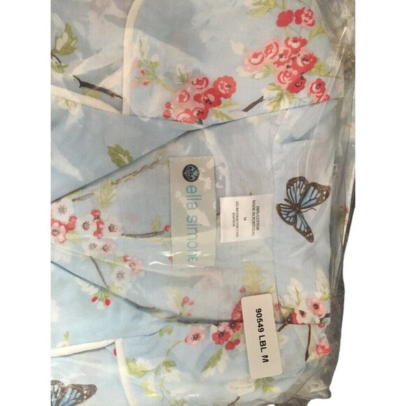 Ella Simone PJ Set Women's Size Medium Blue Red Floral Short Sleeve Top & Pants - Picture 11 of 11